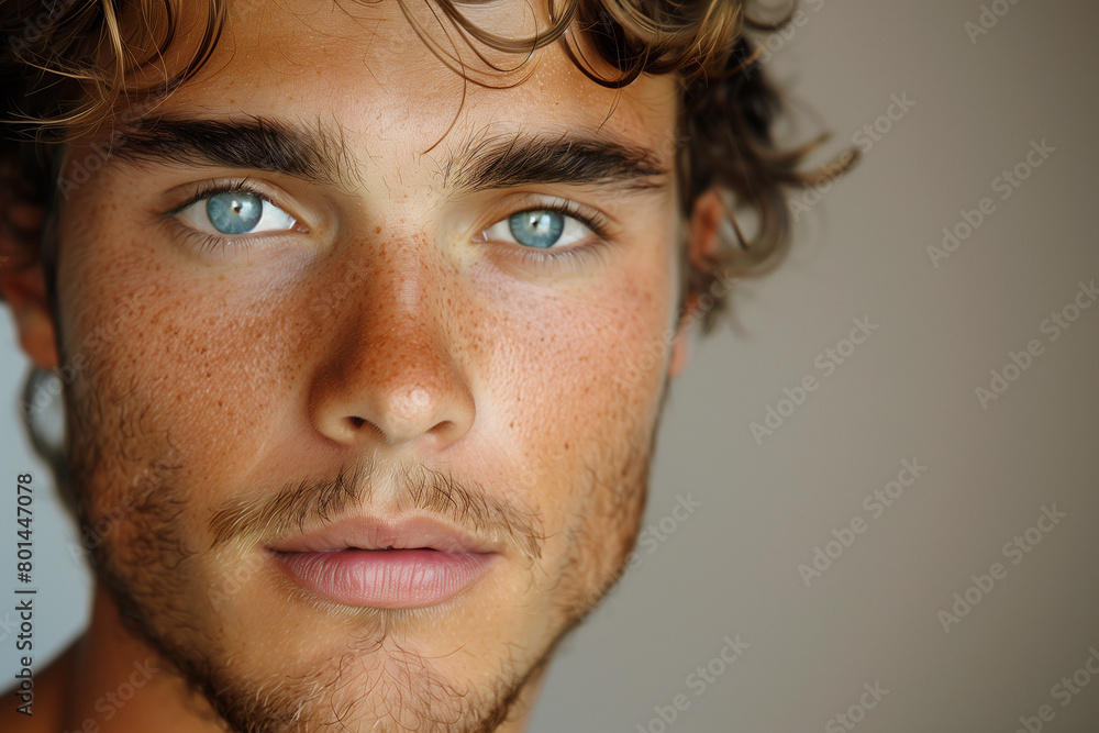 Obraz premium Close-up portrait of a handsome young man with freckles