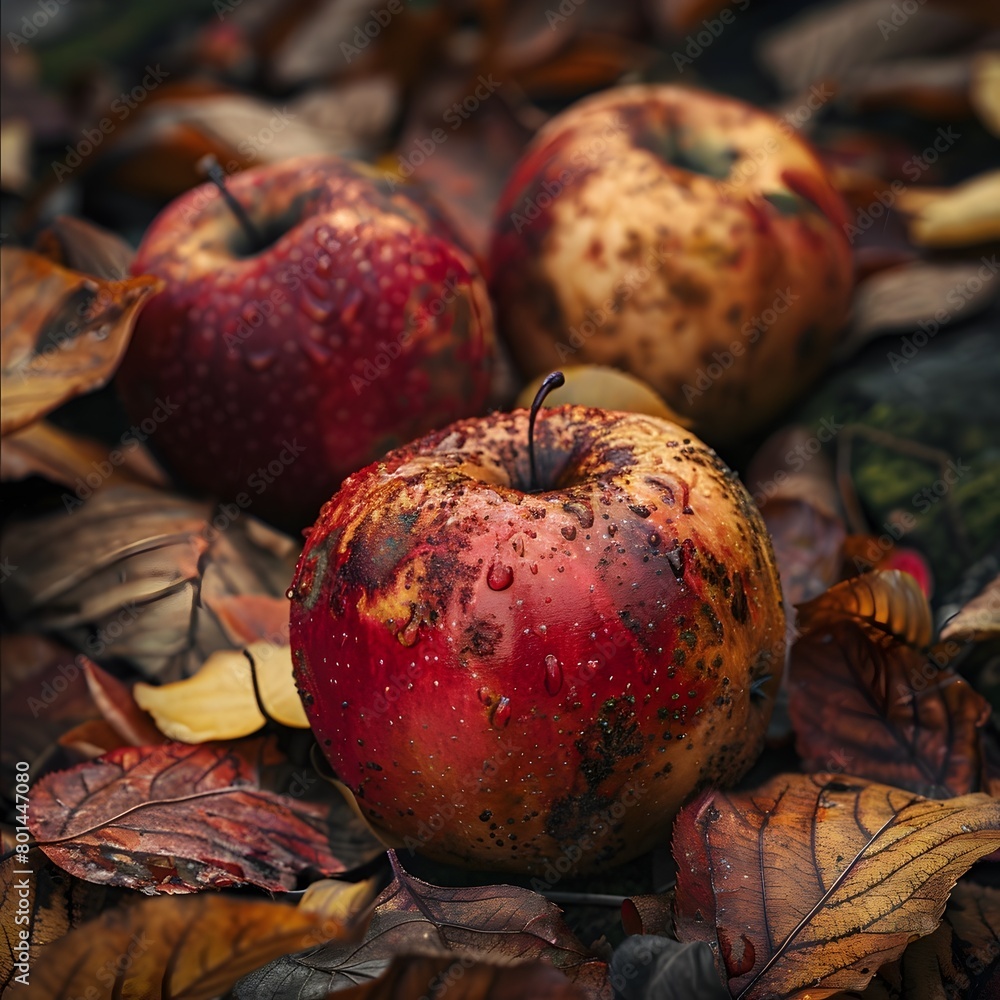 Rotten Apples Textural Decay Amidst Autumn Leaves Pile Rotten Apples Textural Decay Amidst Autumn Leaves Pile