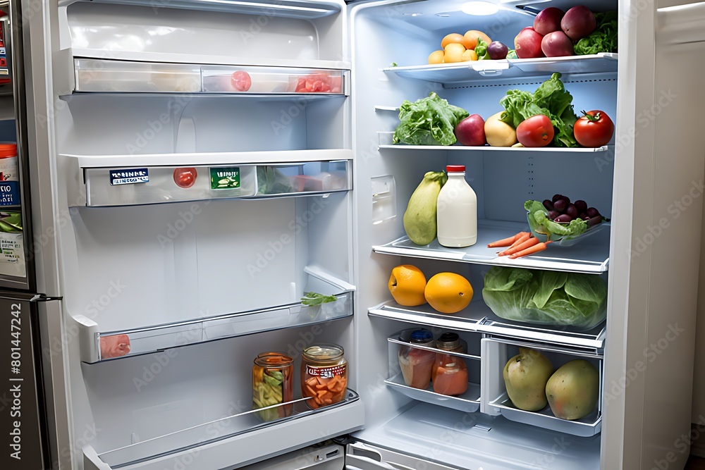 The fridge interior is almost empty due to the economic crisis design. The fridge interior is almost empty due to the economic crisis design.