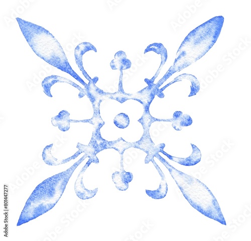 Blue watercolor ornament, vintage illustration  (ID: 801447277)