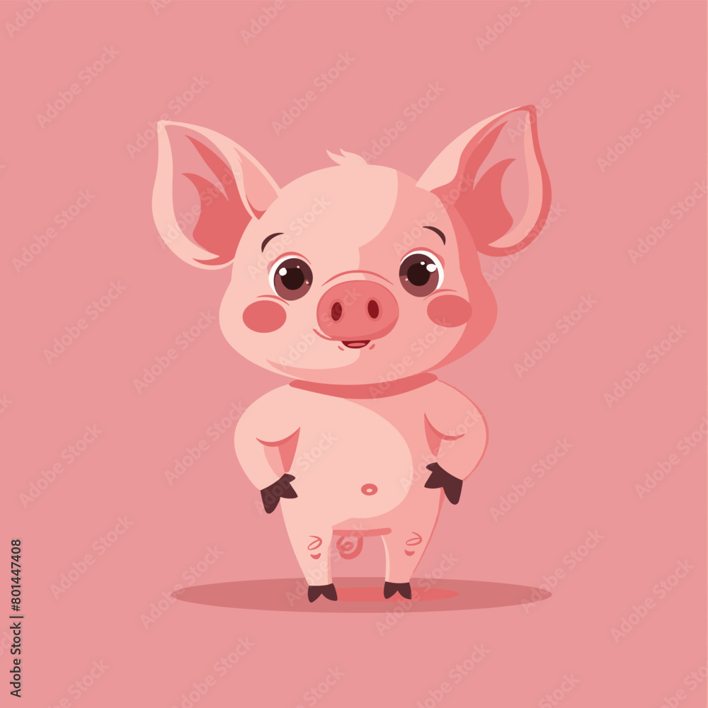 Cute cartoon pig simple flat illustration vector design