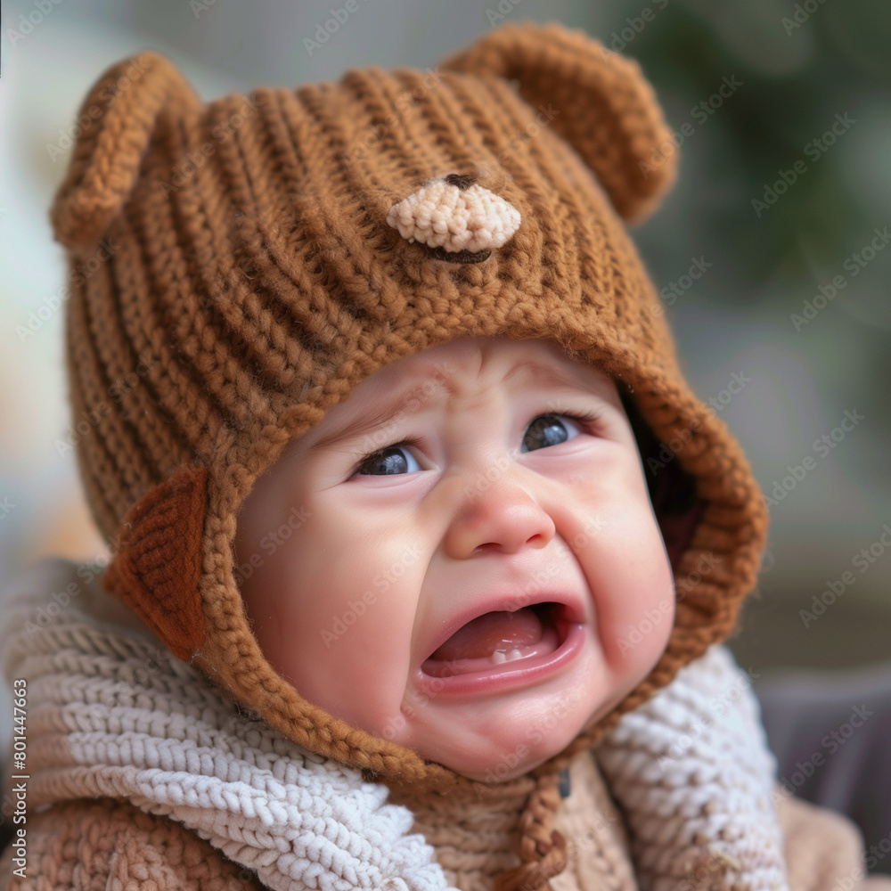 Close up portrait of a little crying children in winter clothes Close up portrait of a little crying children in winter clothes