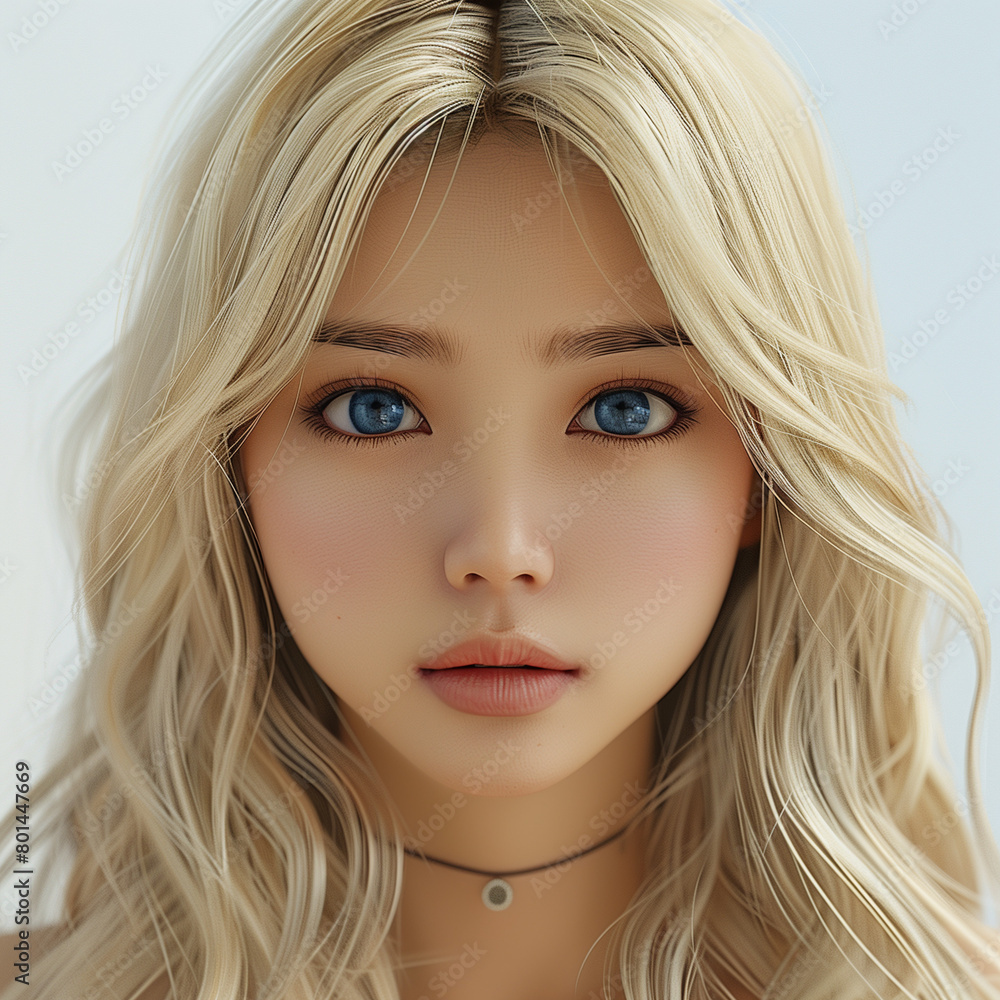 Fototapeta premium close up portrait of a asian blond young woman with blue eyes
