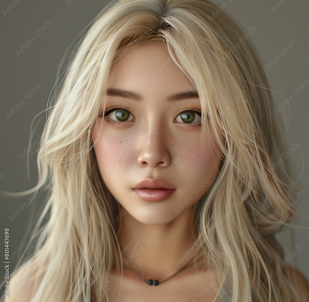 close up portrait of a asian blond young woman with green eyes close up portrait of a asian blond young woman with green eyes