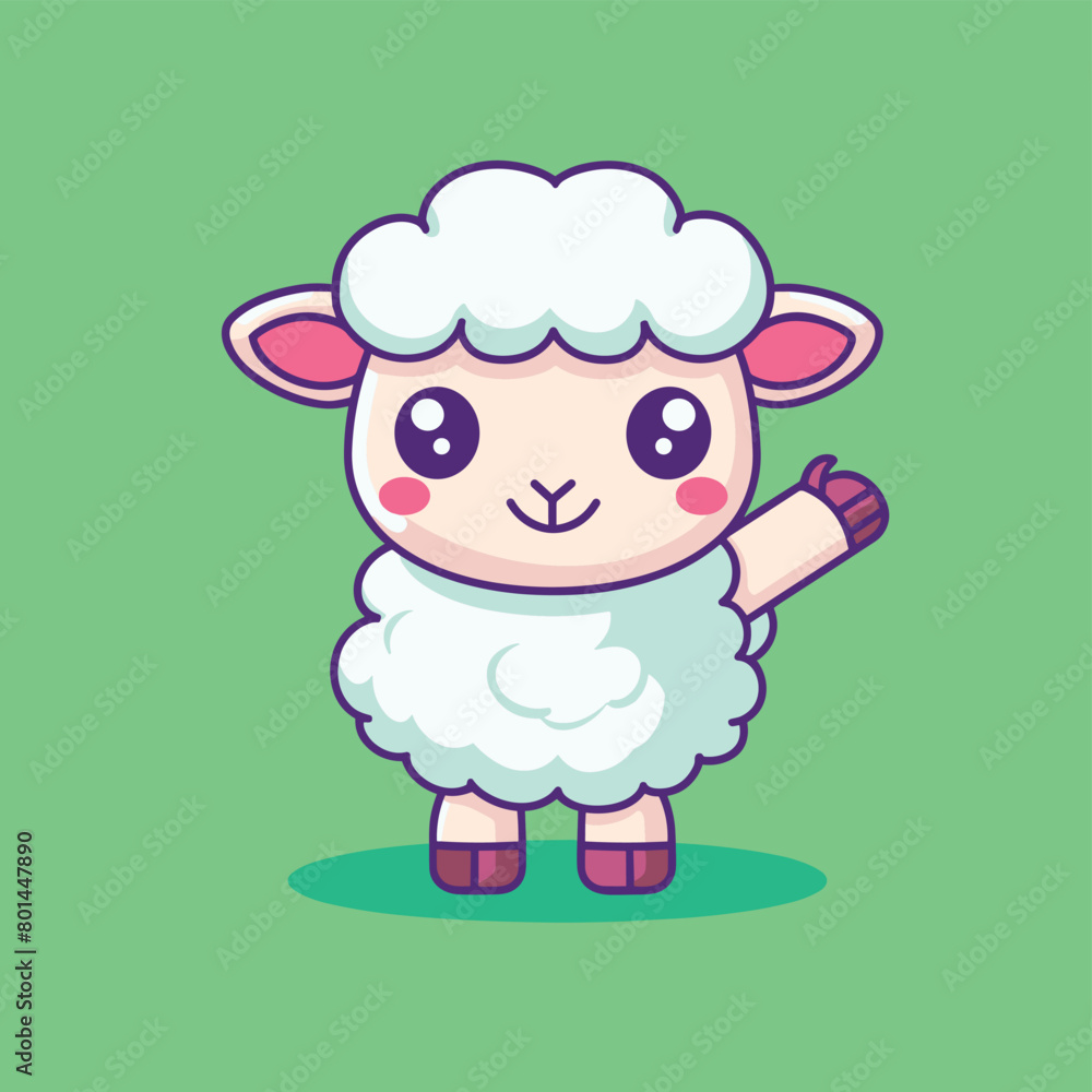 Cute sheep cartoon character waving hand flat vector graphics Cute sheep cartoon character waving hand flat vector graphics