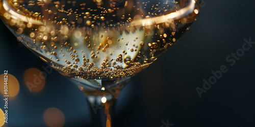 Taça borbulhante de champanhe com bolhas douradas elegantes photo