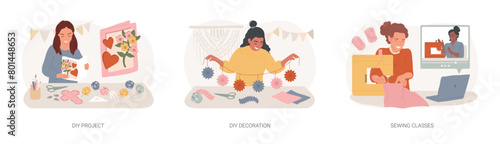 Creative craft isolated concept vector illustration set.