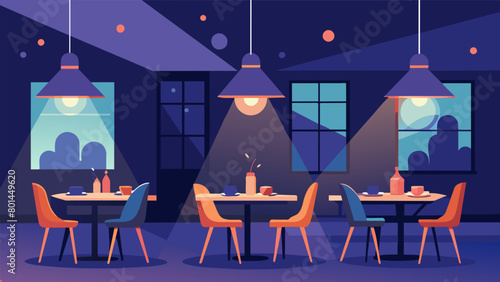 A restaurant implementing sensoryfriendly dining hours where low lighting and noisefree ambiance is offered for a more calming meal experience.. Vector illustration