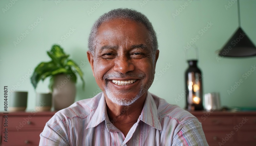 portrait of older man smiling and looking at the camera in the room at home portrait of older man smiling and looking at the camera in the room at home