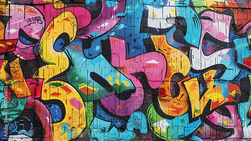 Wallpaper Mural A vibrant pattern of colorful graffiti art layered on a  concrete wall, showcasing urban street art. Torontodigital.ca