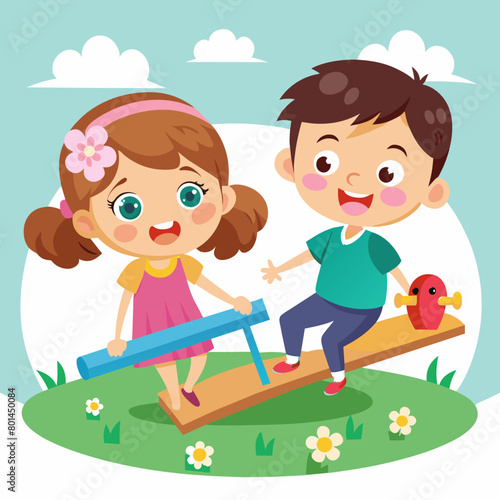 happy-cute-kid-boy-and-girl-play-seesaw-together