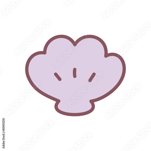 Cute shell icon. Hand drawn illustration of a purple sea shell isolated on a white background. Kawaii sticker. Vector 10 EPS.
