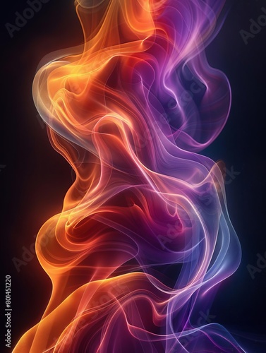 An ethereal, flowing form emerges from the darkness, its vibrant colors swirling and merging in a mesmerizing dance.