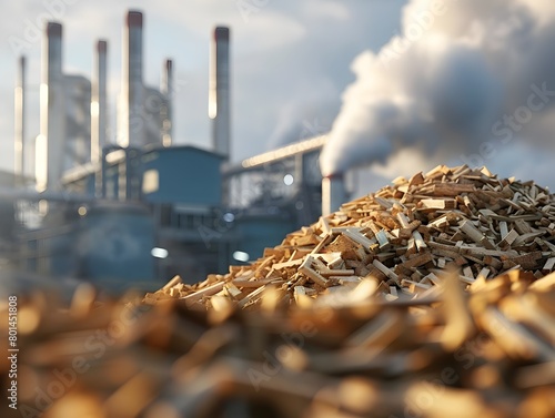 Biomass Energy Wood Chips and Agricultural Waste Undergoing Conversion to Renewable Power