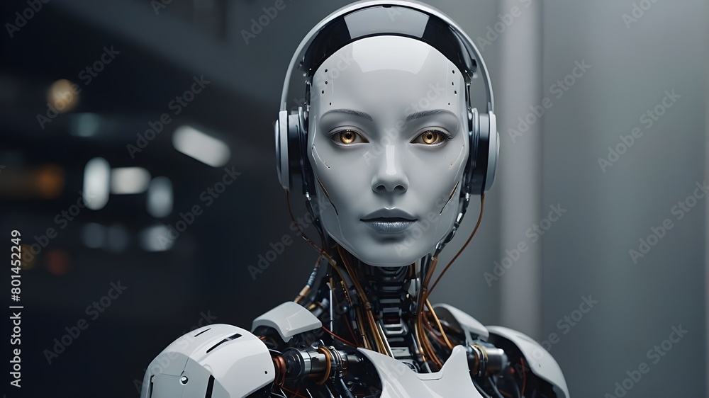 Poster featuring a lady robot with copy space, indicating the use of generative AI