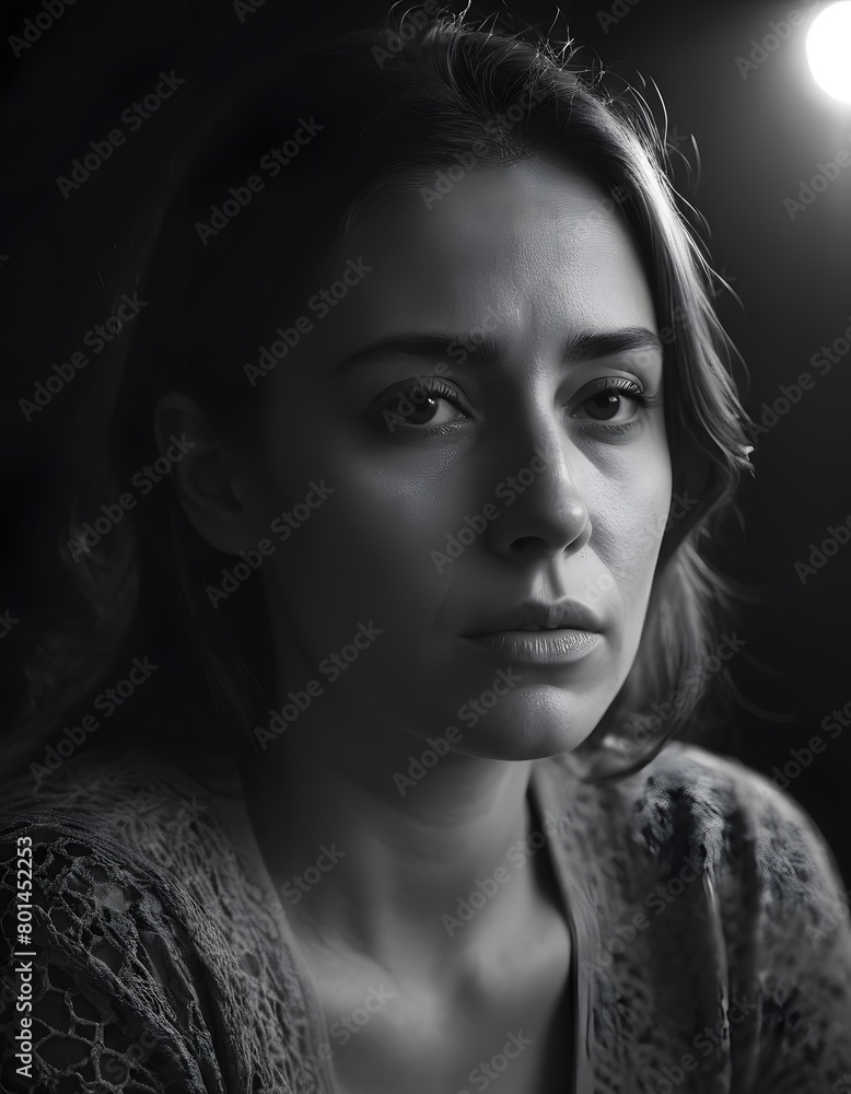 Intimate black and white portrait of a sad-looking woman Intimate black and white portrait of a sad-looking woman