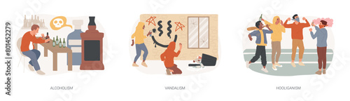 Social problems isolated concept vector illustration set. photo