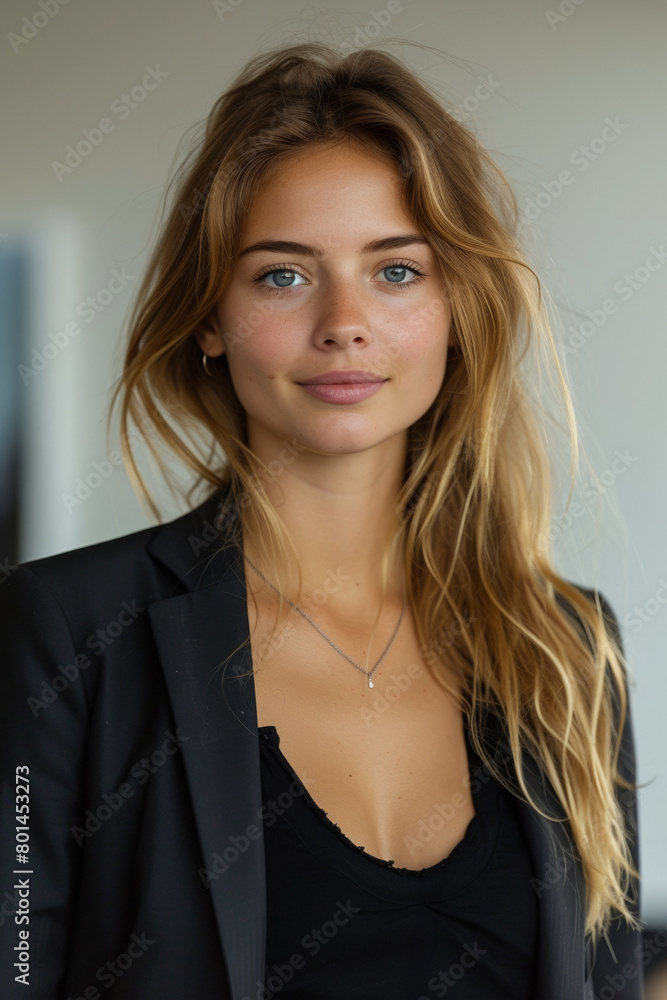 A confident and stylish young woman, exuding elegance and happiness. A confident and stylish young woman, exuding elegance and happiness.