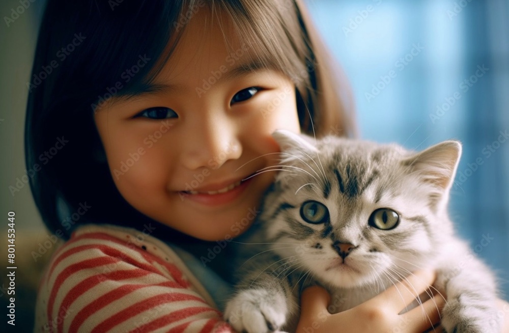 子猫を抱くかわいい女の子 子猫を抱くかわいい女の子