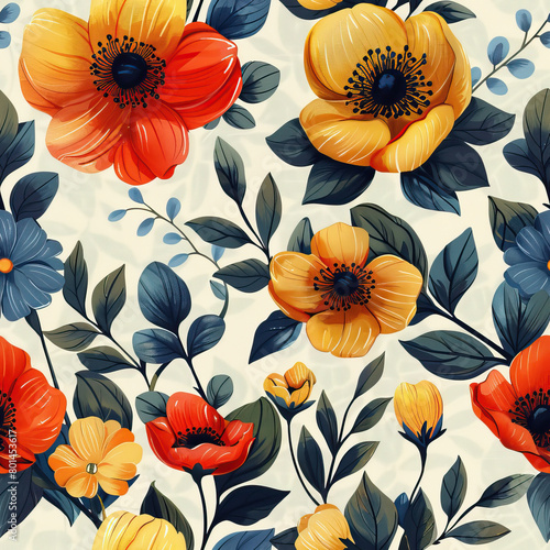 Floral Medley watercolor seamless pattern color background