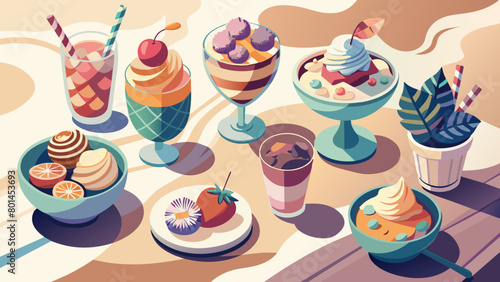 Colorful Assortment of Illustrated Sweet Desserts and Treats