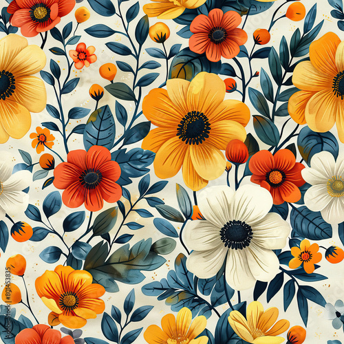 Floral Medley watercolor seamless pattern color background