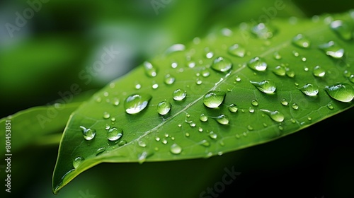  Green leaf with water droplets on transparent background