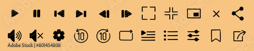 Freehand drawn video player icons. Media player vector icons collection. Set of video player icons.