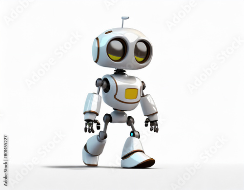正面を向いて歩いているロボット。CG風。AI生成画像。