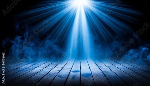 divine blue light through a dark fog the rays beam light on the floor spotlight on isolated background stock illustration