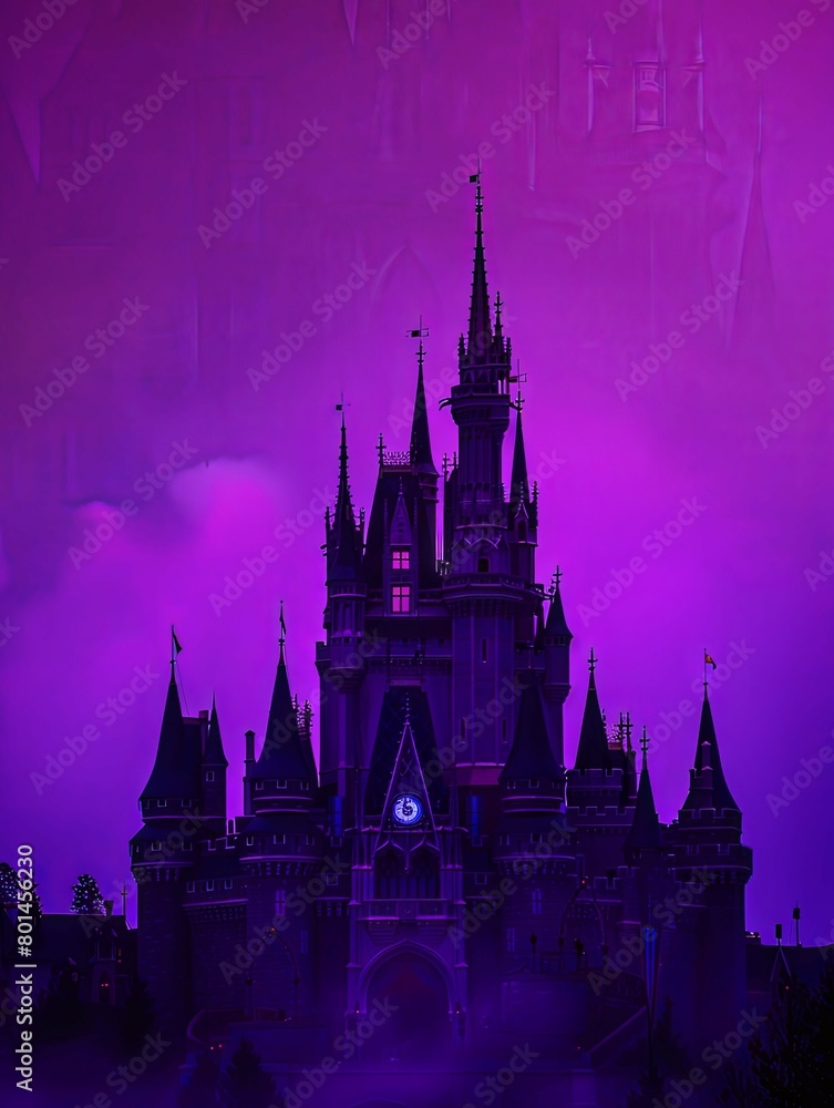 Majestic Castle Silhouette Against Royal Purple Sky