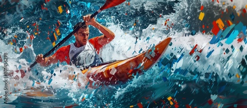 Intense kayaker conquering rapid waters photo