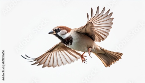 flying bird sparrow isolated on white background photo