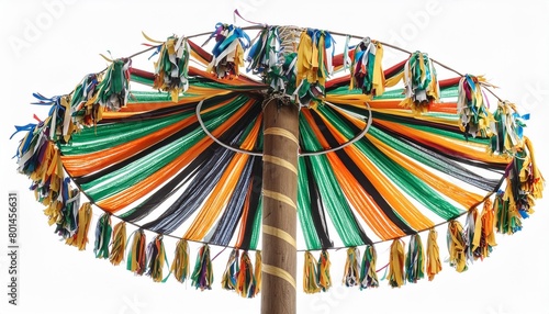 maypole with colorful ribbons isolated on white background