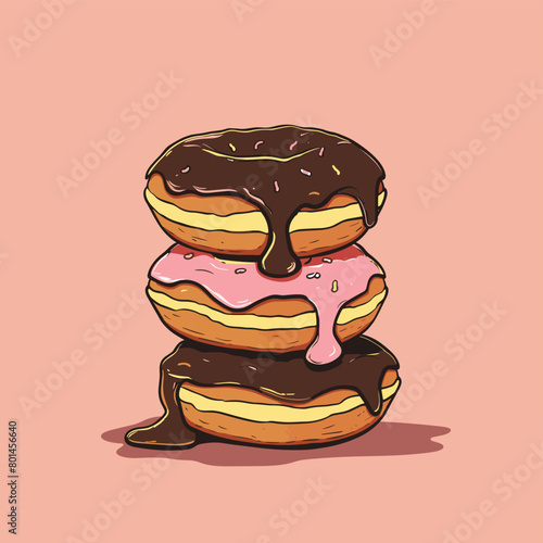 Stacked donuts sweet dessert flat vector illustration