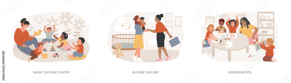 Childcare services isolated concept vector illustration set.