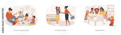 Obraz na płótnie Childcare services isolated concept vector illustration set. w salonie