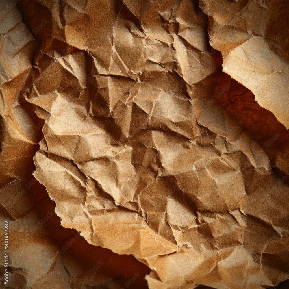 Close-up of crumpled brown paper Close-up of crumpled brown paper