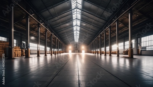 evoking an ambiance of empty warehouse with dramatic lighting ai generative © Adrian