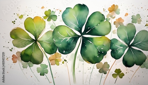drawn watercolor lucky four leaf clover on white background card for saint patrick s day catch your luck be lucky