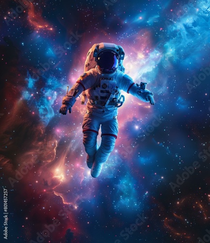 Astronaut in a spacesuit floating in the vastness of space