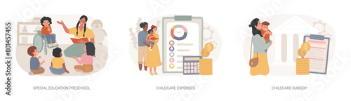 Daycare financial help isolated concept vector illustration set.