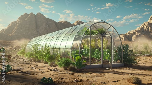 A greenhouse in the middle of a desert