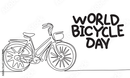 World Bicycle Day banner, one line continuous. Line art bicycle. Hand drawn vector art.
