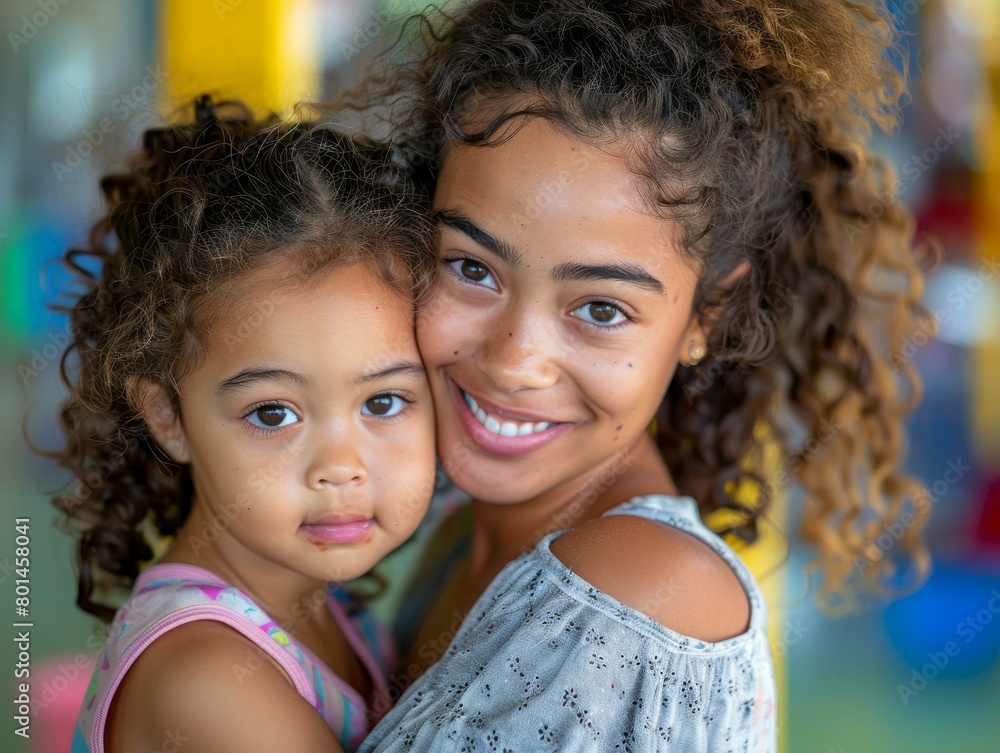 Fototapeta premium Two young sisters hugging each other