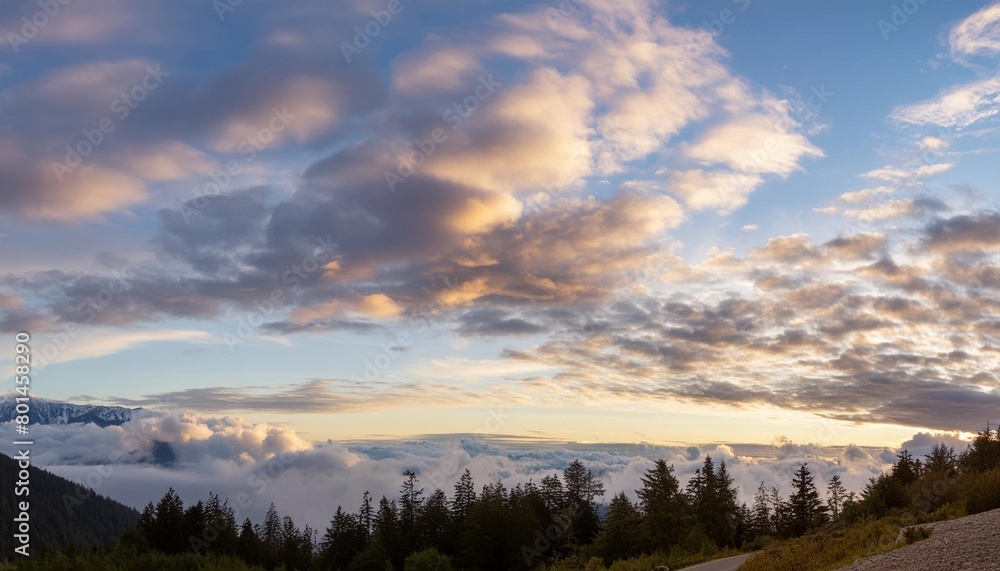 panoramic view of colorful cloudscape during dramatic sunset taken near vancouver british columbia canada nature background panorama