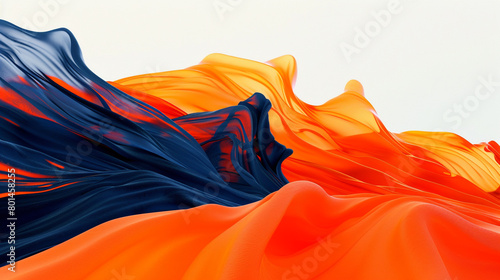 An image showcasing powerful waves swirling in shades of bright orange and navy blue, crisply contrasted against a pure white background.