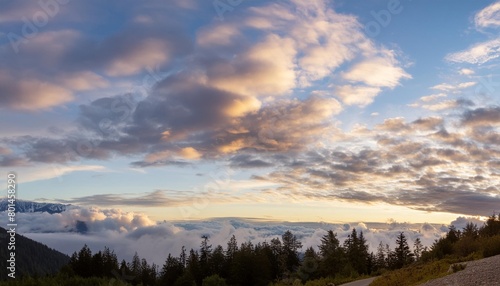 panoramic view of colorful cloudscape during dramatic sunset taken near vancouver british columbia canada nature background panorama