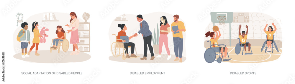 Inclusive social environment isolated concept vector illustration set.
