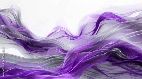 An ultra HD image depicting swirling waves in bright purple and soft grey, set dramatically against a white background.